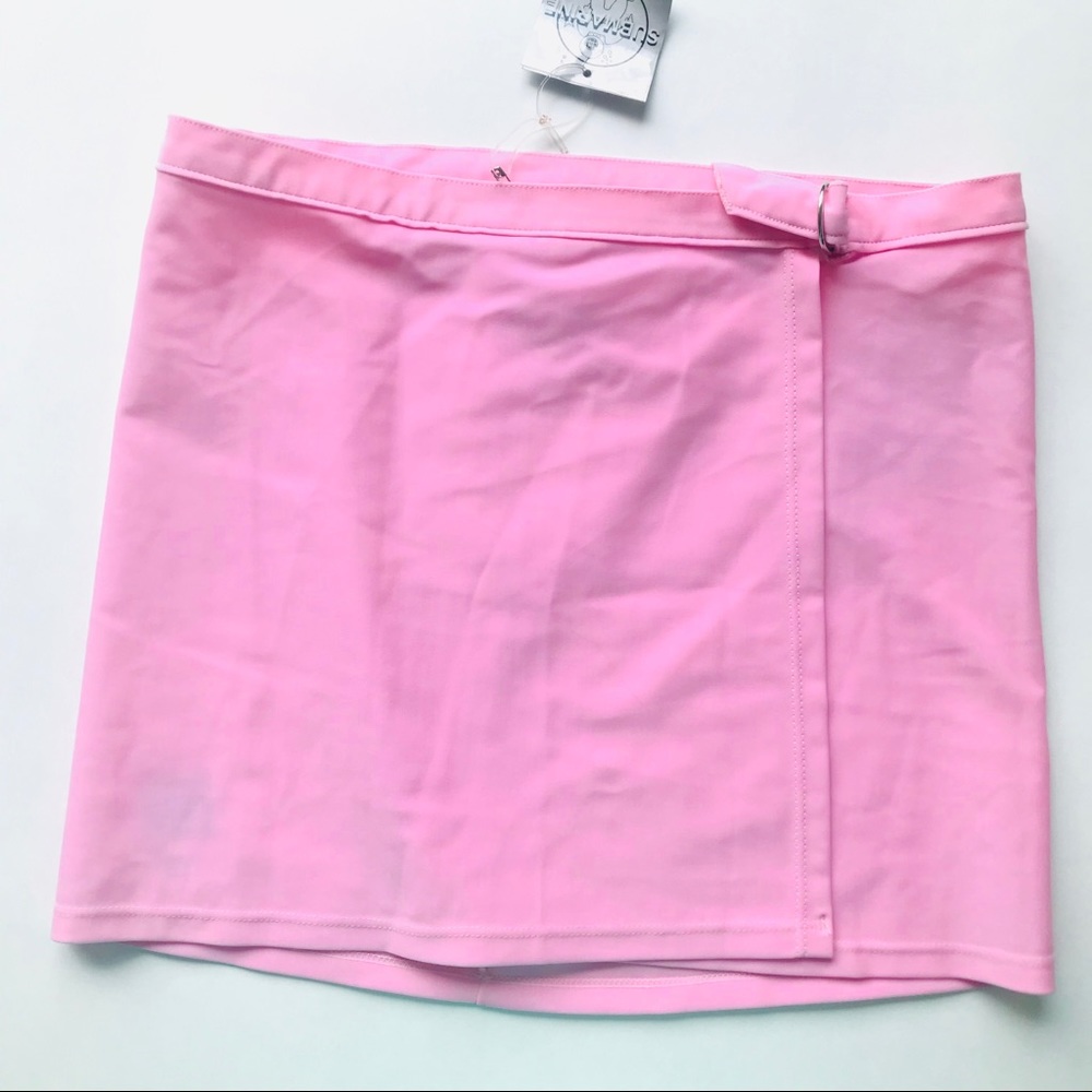NWT Submarine Pink Buckle Faux Wrap Swimsuit Lycra Cover Up Skirt Girls 16 New